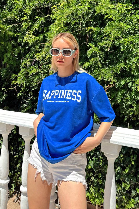 Mavi Happiness Baskılı Oversize Kadın Tshirt - SWİST (2)