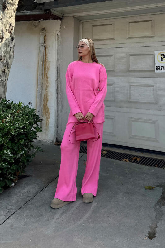 Pembe Deg Fitilli Kazak-Pantolon Kadın Triko Alt Üst Takım - SWİST (2)