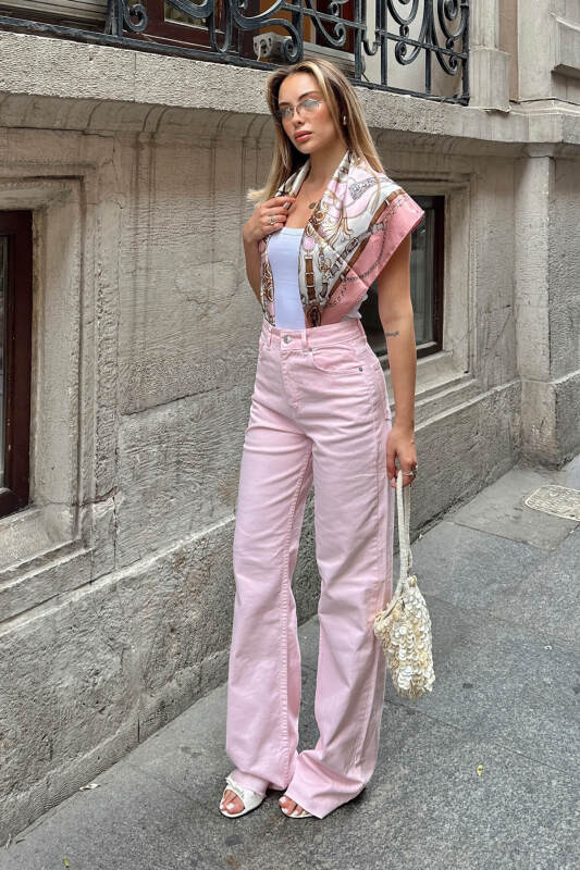 Pembe Paça Detaylı Yüksek Bel Wide Leg Kadın Jean - SWİST (2)
