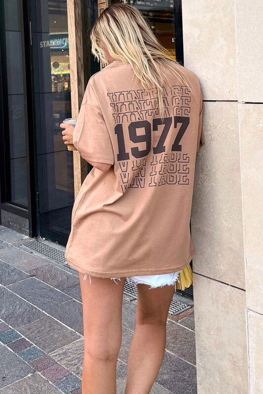 Vizon Vintage Sırt Baskılı Oversize Kadın Tshirt - SWİST