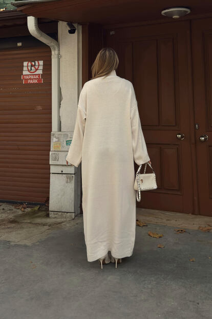 Bej Daly Yarım Balıkçı Oversize Kadın Triko Midi Elbise - 5