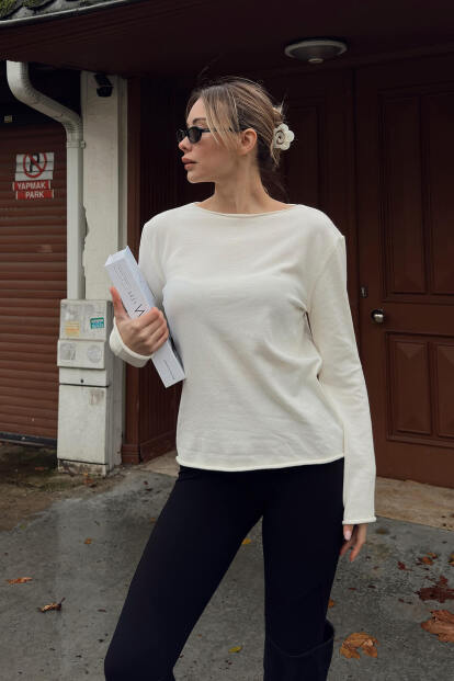 Bej Kayık Yaka Basic Kadın Korsman Triko Bluz - 2