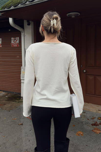 Bej Kayık Yaka Basic Kadın Korsman Triko Bluz - 5