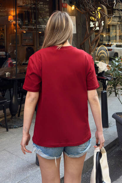 Bordo Basic Bisiklet Yaka Modal Kumaş Kadın T-shirt - 5