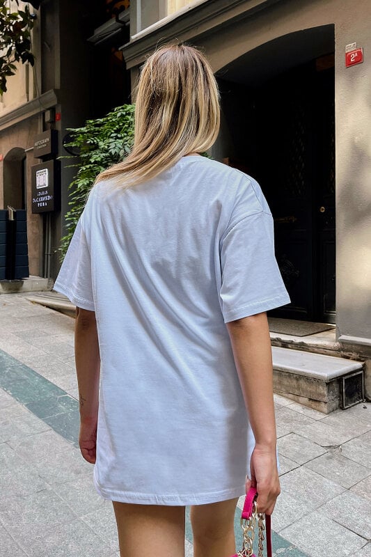 Beyaz Yeni Nirvana Baskılı Oversize Kadın Tshirt - SWİST (2)