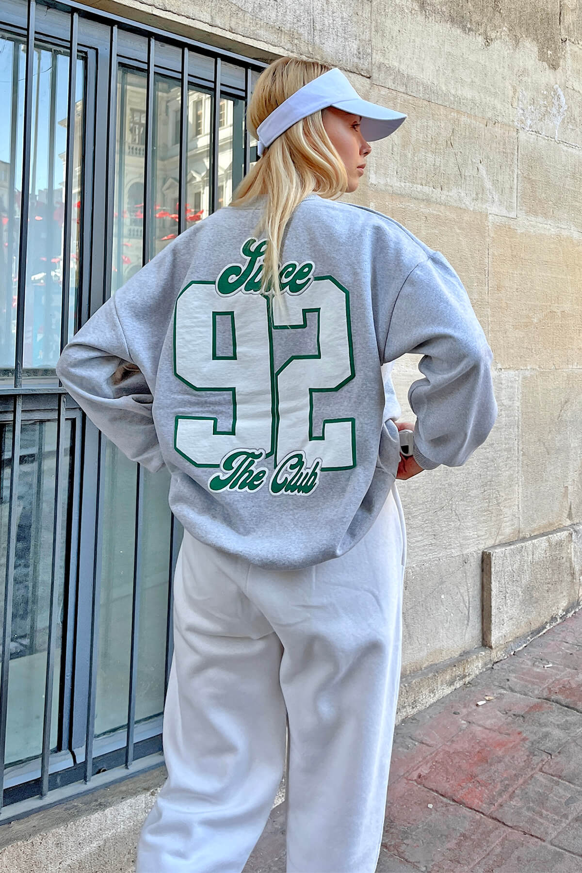 Gri 92 Ön Arka Baskılı İçi Pamuklu Kadın Sweatshirt - 3