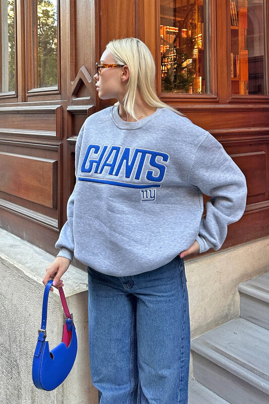 Gri Giants Nakışlı İçi Pamuklu Kadın Sweatshirt - SWİST (2)