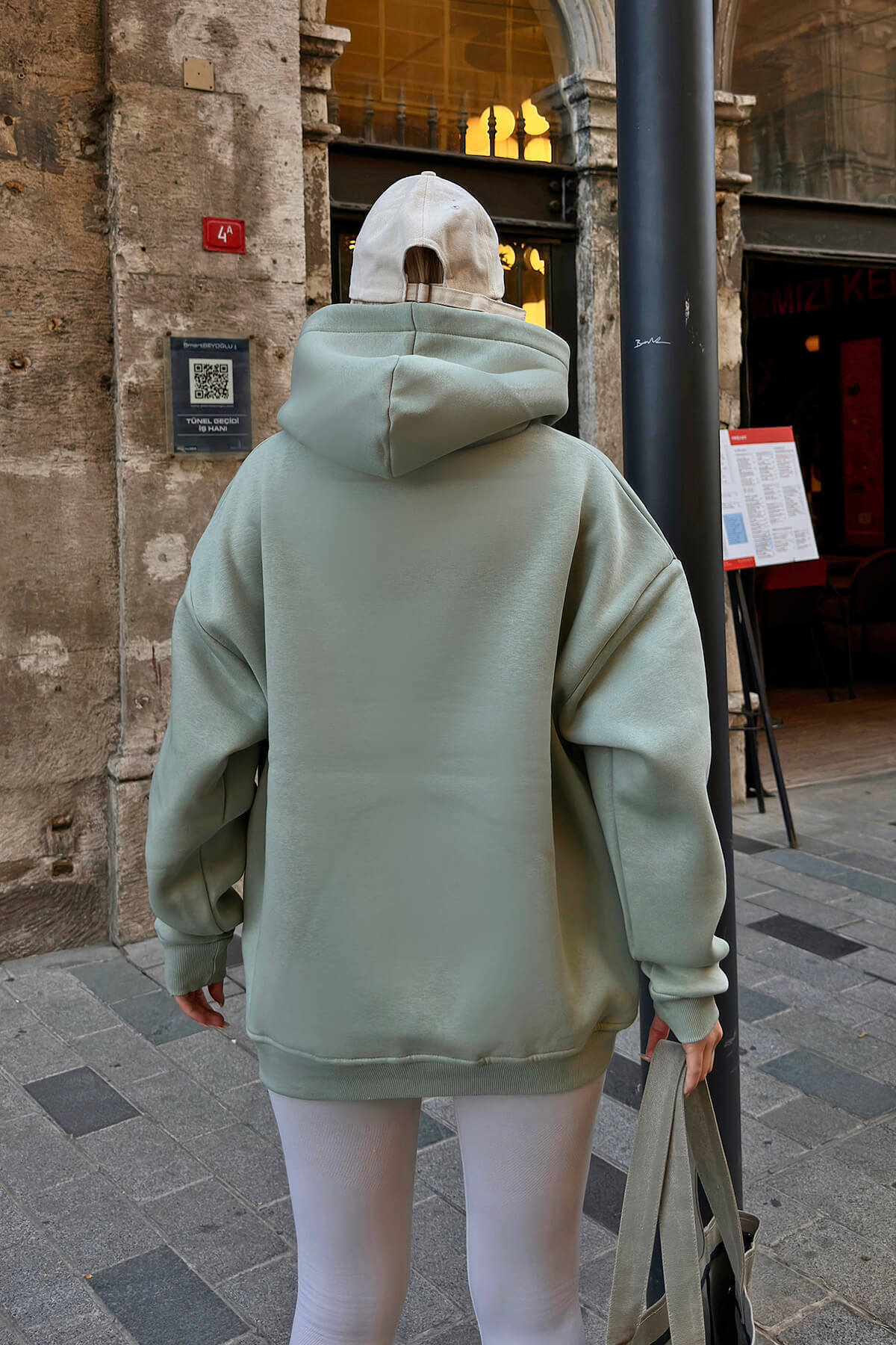 Mint Yeşili Lena Fermuarlı Kapüşonlu Cepli İçi Polarlı Oversize Kadın Sweatshirt - 5