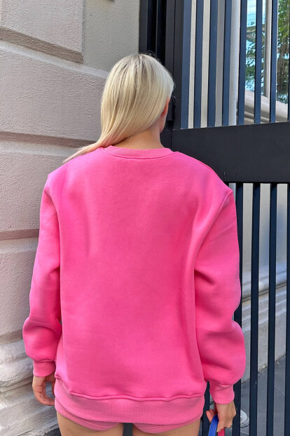 Pembe Season Nyc Baskılı İçi Pamuklu Kadın Sweatshirt - 5