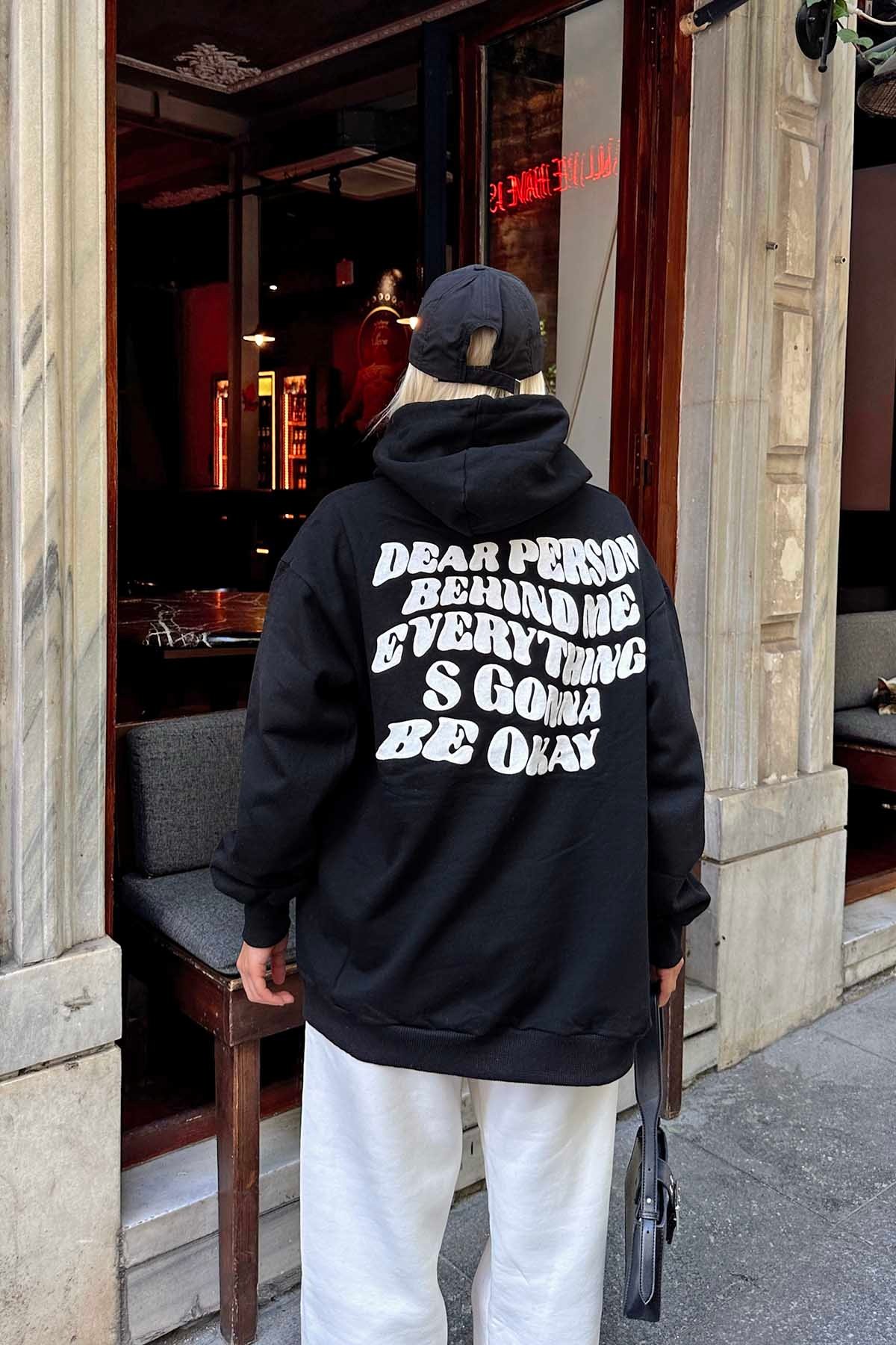 Siyah Dear Person Sırt Baskılı İçi Pamuklu Kadın Sweatshirt - 5