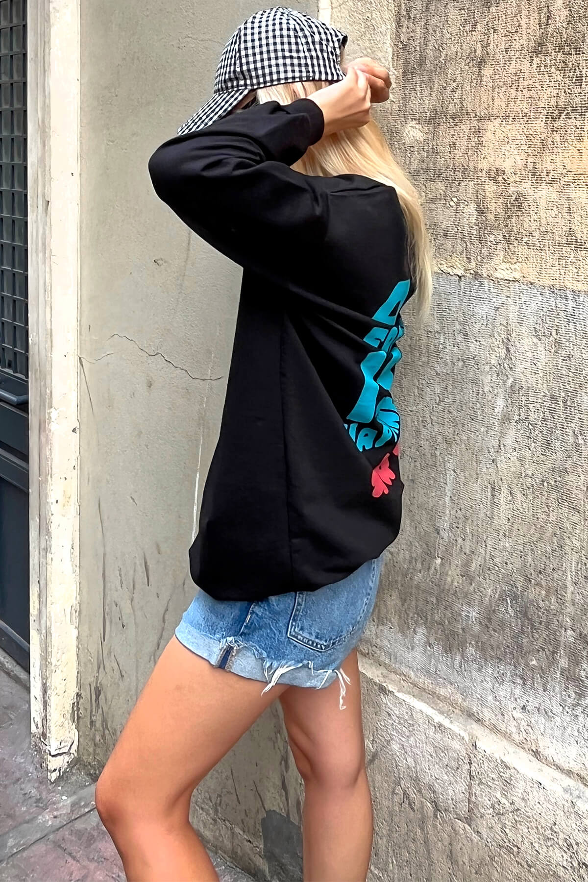 Siyah Freedom Baskılı Bisiklet Yaka Kadın Sweatshirt - 3