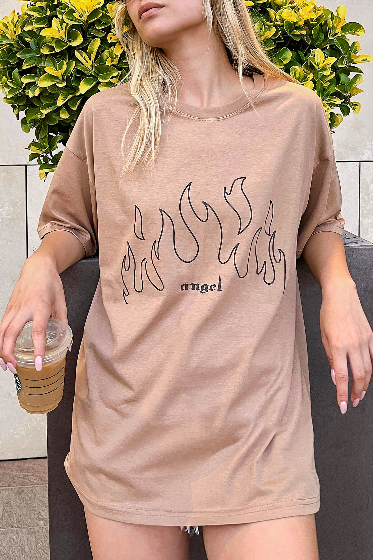 Vizon Angel Baskılı Oversize Kadın Tshirt - 2