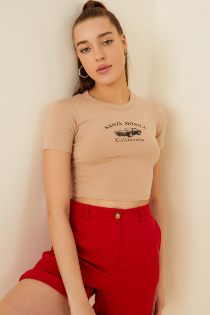 Vizon Santa Monica Baskılı Crop Tshirt - 2