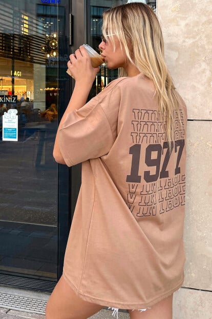 Vizon Vintage Sırt Baskılı Oversize Kadın Tshirt - 3