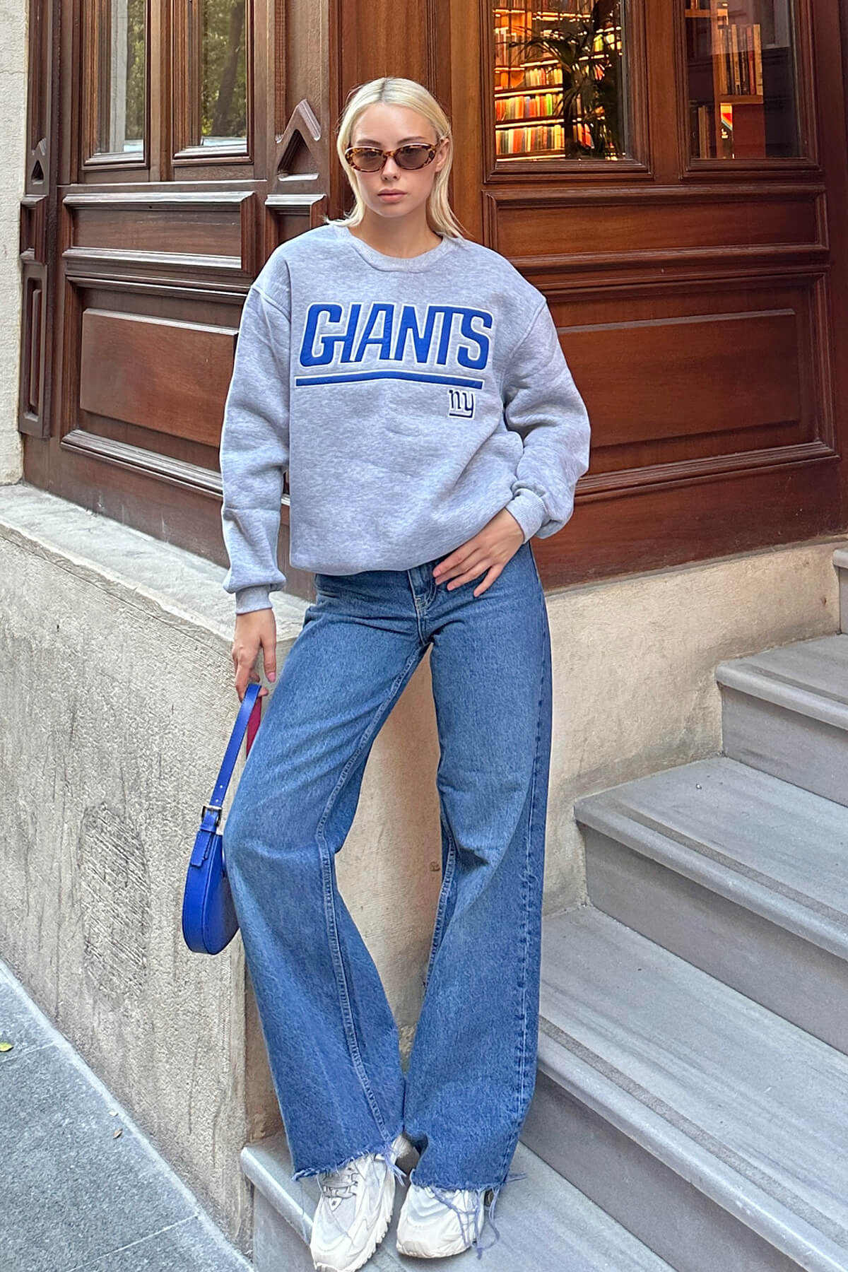 Gri Giants Nakışlı İçi Pamuklu Kadın Sweatshirt - 2