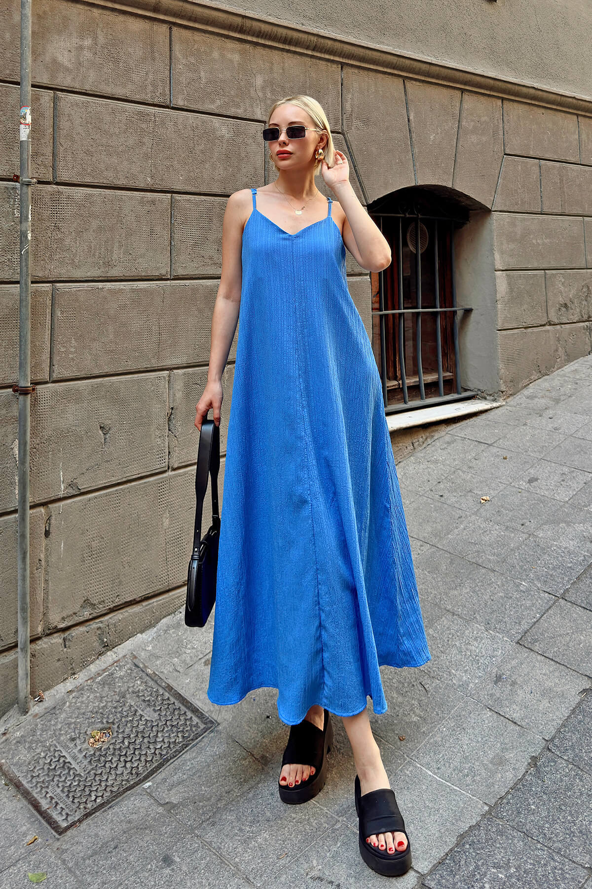 Mavi Raby Ayarlanabilir Askılı Rahat Kesim Kadın Midi Elbise - 2