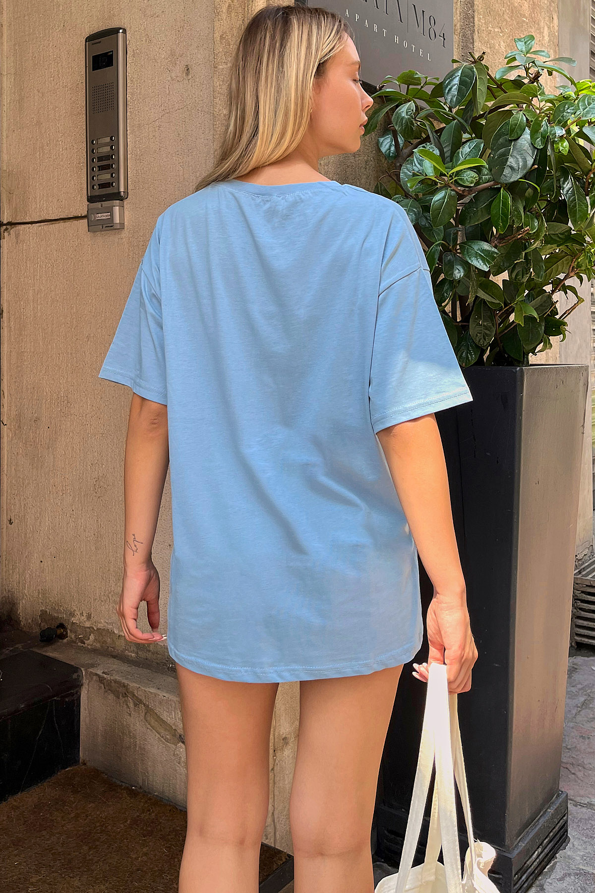 Mavi Visione Baskılı Oversize Kadın Tshirt - 5
