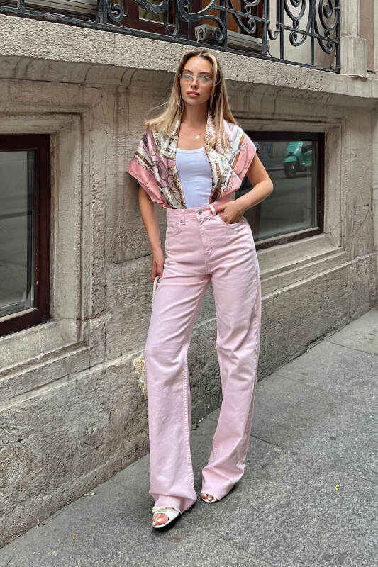 Pembe Paça Detaylı Yüksek Bel Wide Leg Kadın Jean - SWİST (1)