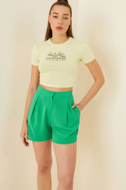 Sarı Yelken Baskılı Crop Tshirt - 3