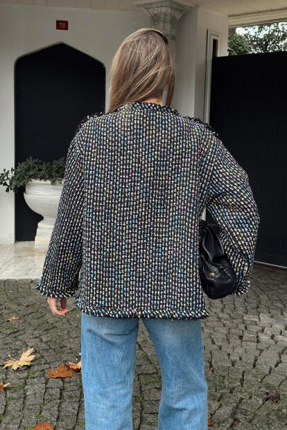 Siyah Tüvit Tek Düğmeli Çift Cepli Kadın Ceket - 5