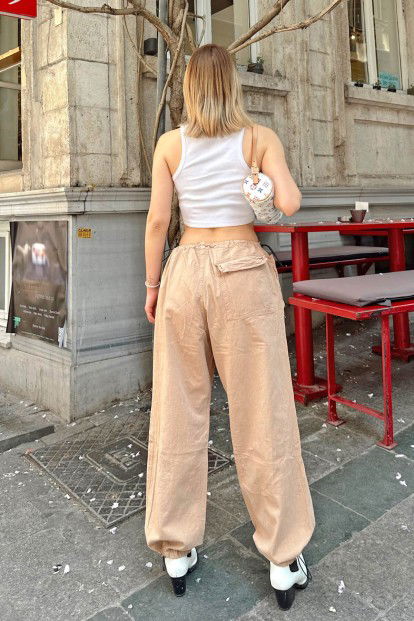 Vizon Linia Beli Lastikli Cepli Kadın Paraşüt Pantolon - 5