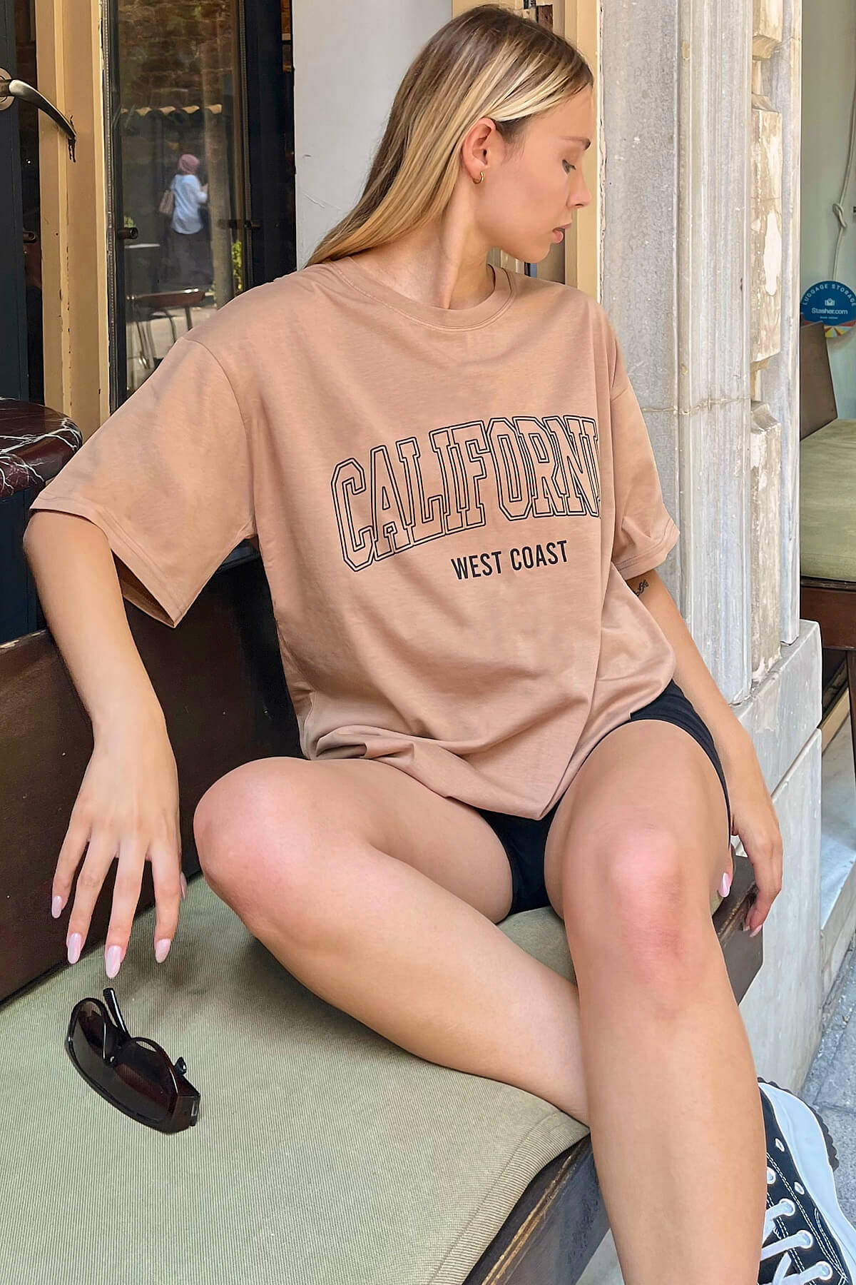 Vizon West Coast Baskılı Oversize Kadın Tshirt - 1