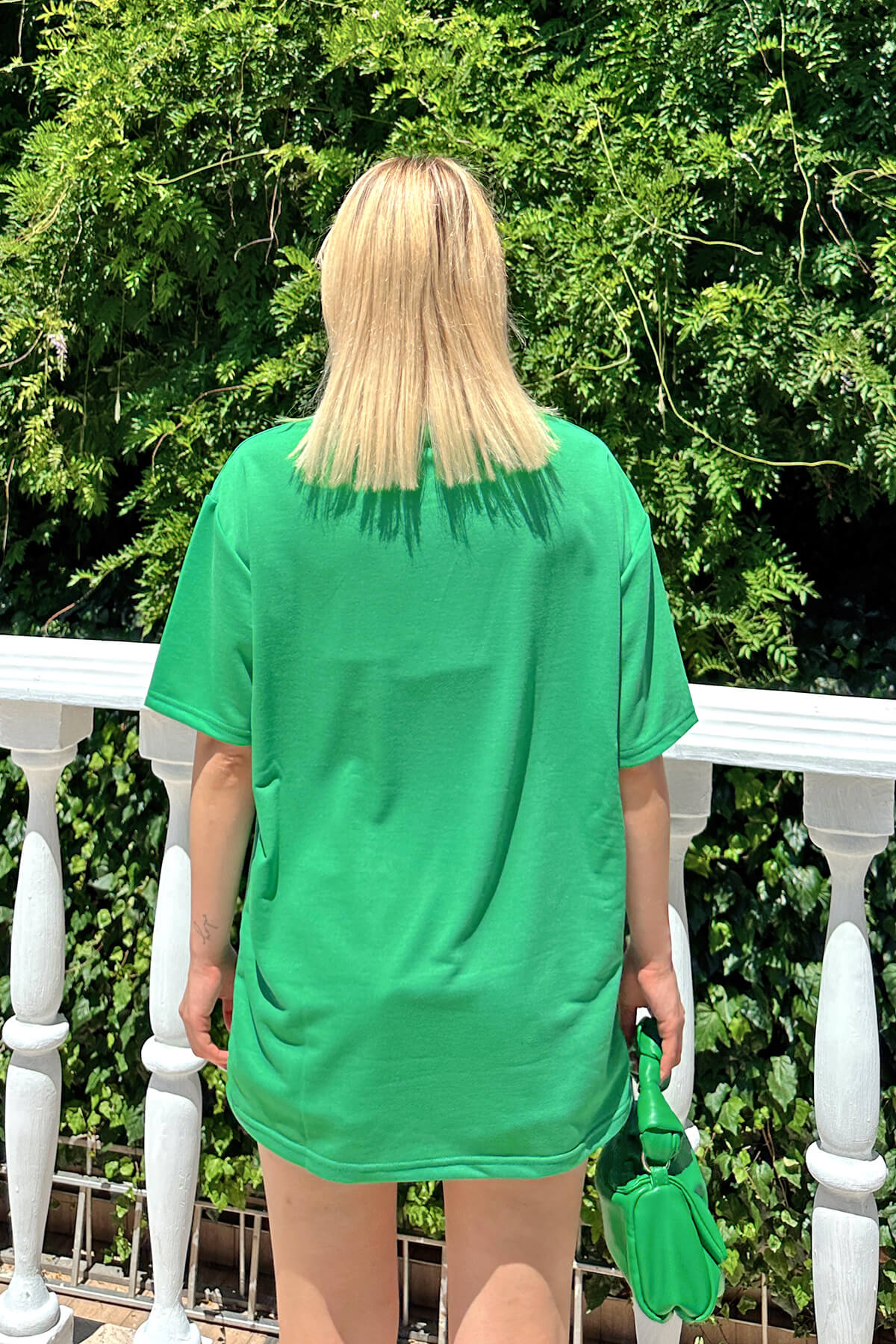 Yeşil Happiness Baskılı Oversize Kadın Tshirt - 5